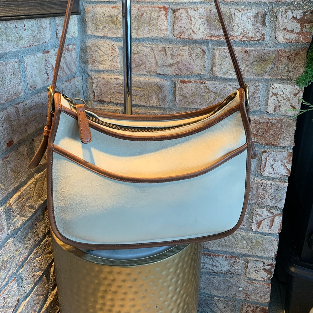 Coach Cream and Brown Leather Trim Crossbody Bag